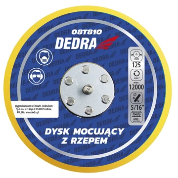 Tépőzáras rögzítő tárcsa DEDRA 08T810, 125 mm átmérőjű, excenteres polírozókhoz