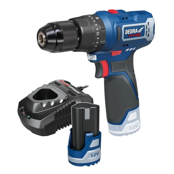 DEDRA MAUS DED7310T06 szerszámkészlet: Akkumulátoros ütvefúró 12V DED7331, 45 Nm, 2 Ah akkumulátor DED7320, töltő DED7302
