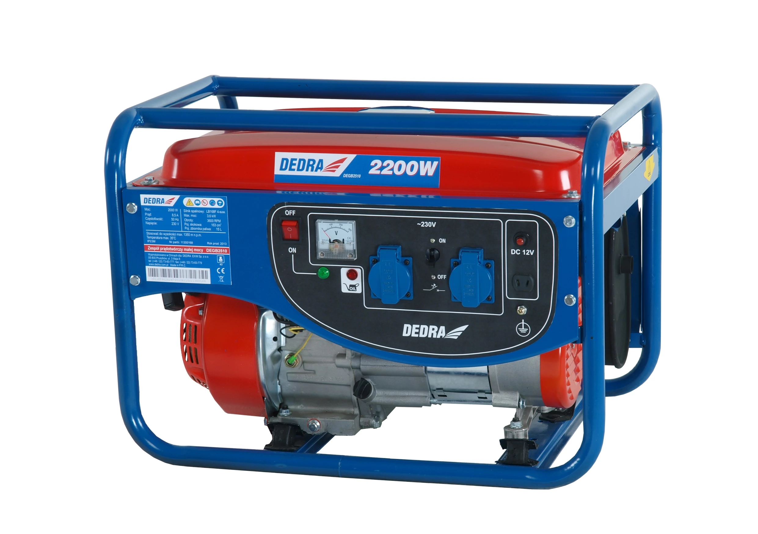 Áramfejlesztő generátor 2,0kW, max.2,2kW, 2x220V, 1x12V, 8,3A,   DEGB2510